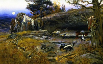 Impresionismo Painting - Las armas del hombre son inútiles cuando la naturaleza va armada 1916 Charles Marion Russell Vaquero de Indiana